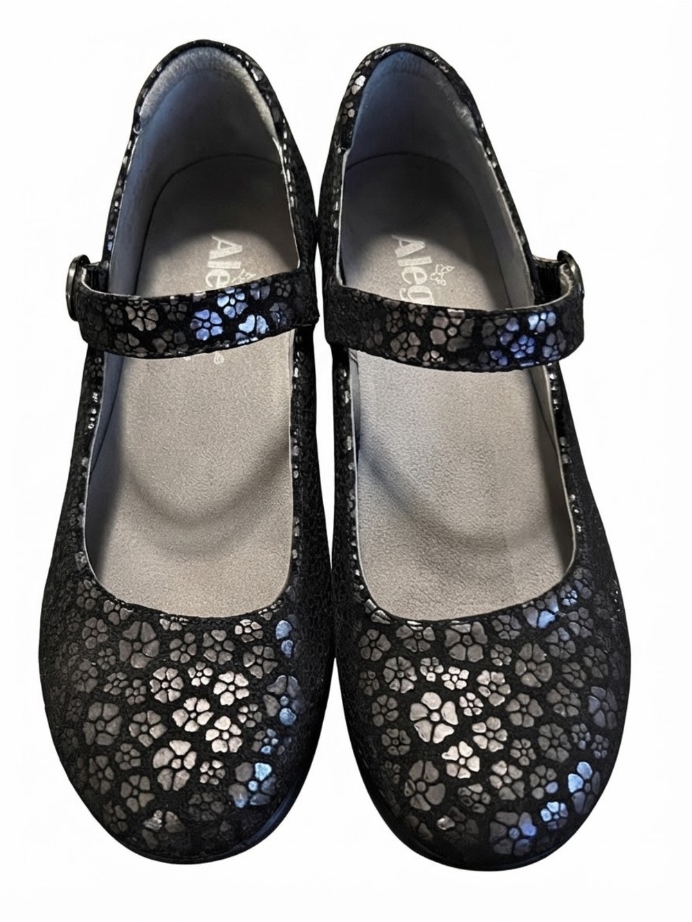 Womens heals - Alegria Black Floral Mary Jane Heels - size 37